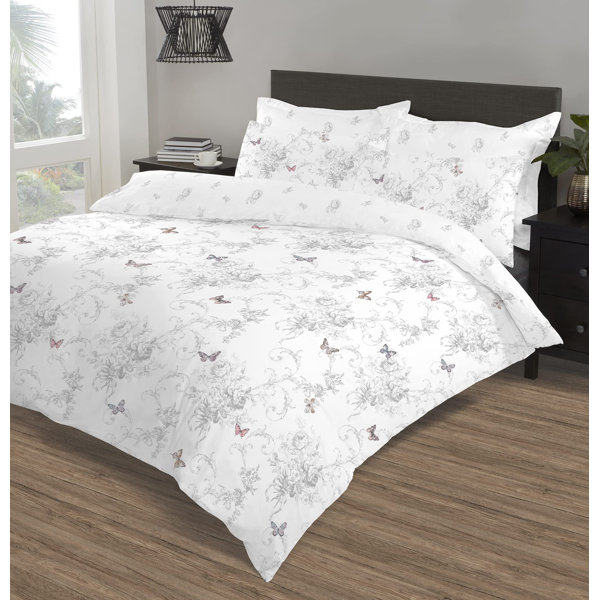 Floral Butterflies White Cotton Rich Duvet Cover Set with